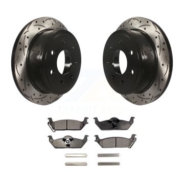 Rear Drilled Slot Disc Brake Rotor & Semi-Metallic Pad Kit For Ford F-150 Lincoln Mark LT KDF-100432