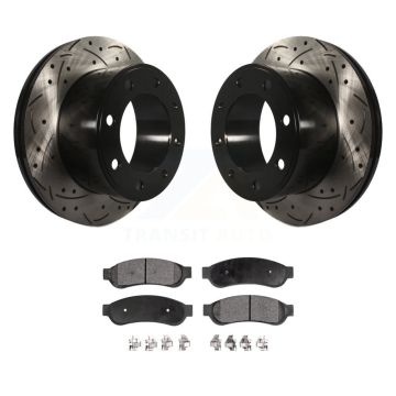 Rear Drilled Slot Disc Brake Rotors Semi-Metallic Pad Kit For Ford F-250 Super Duty F-350 KDF-100440