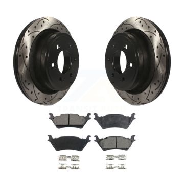 Rear Coated Drilled Slotted Disc Brake Rotors And Semi-Metallic Pads Kit For Ford F-150 KDF-100446