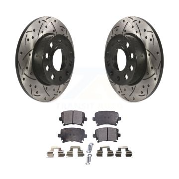 Rear Drilled Slot Brake Rotor & Semi-Metallic Pad Kit For Volkswagen Jetta Rabbit Audi A3 KDF-100483