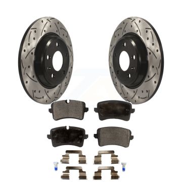 Rear Coated Drilled Slotted Disc Brake Rotor Semi-Metallic Pad Kit For Audi A7 Quattro A6 KDF-100503