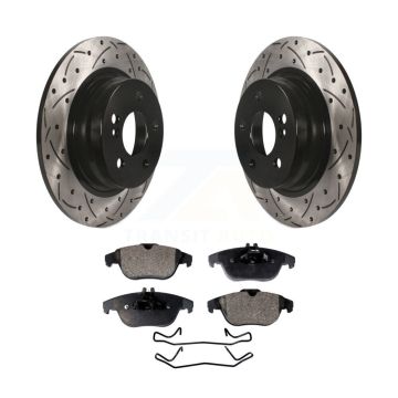 Rear Drilled Slot Disc Brake Rotor Semi-Metallic Pad Kit For Mercedes-Benz C300 C250 C230 KDF-100504