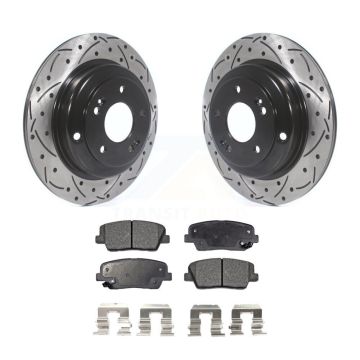 Rear Coated Drilled Slot Disc Brake Rotor Semi-Metallic Pad Kit For Hyundai Genesis Coupe KDF-100507