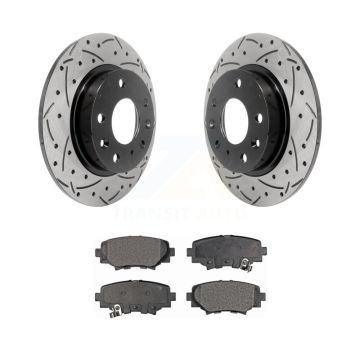 Rear Coated Drilled Slotted Disc Brake Rotors And Semi-Metallic Pad Kit For Mazda 3 Sport KDF-100539