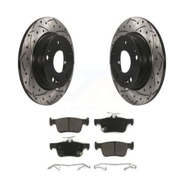 Rear Coated Drilled Slotted Disc Brake Rotors And Semi-Metallic Pads Kit For Honda Civic KDF-100545
