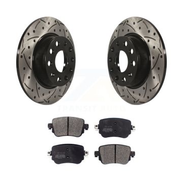 Rear Drilled Slot Brake Rotor Semi-Metallic Pad Kit For Volkswagen Golf SportWagen Passat KDF-100558