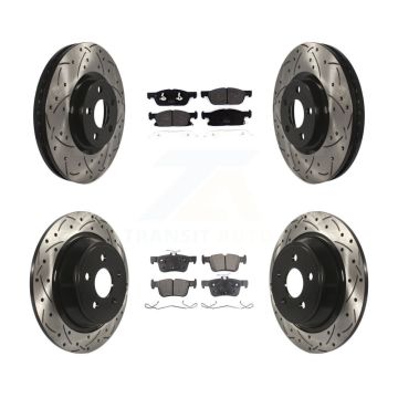 Front Rear Coat Drill Slot Disc Brake Rotor Semi-Metallic Pad Kit For Lincoln Continental KDF-100566