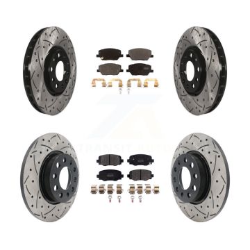 Front Rear Drill Slot Disc Brake Rotors Semi-Metallic Pad Kit For Jeep Renegade Fiat 500X KDF-100569