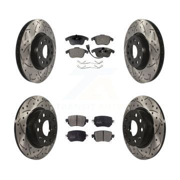 Front Rear Coated Drill Slot Disc Brake Rotor Semi-Metallic Pad Kit For Volkswagen Passat KDF-100572