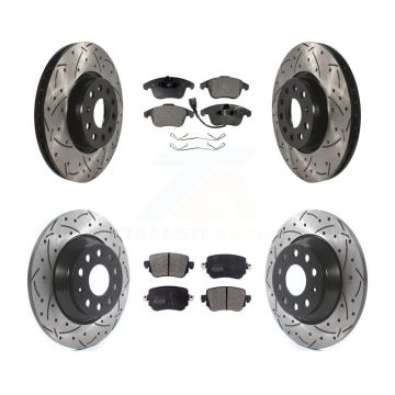 Front Rear Drilled Slot Brake Rotor & Semi-Metallic Pad Kit For 2016-2018 Audi Q3 Quattro KDF-100573