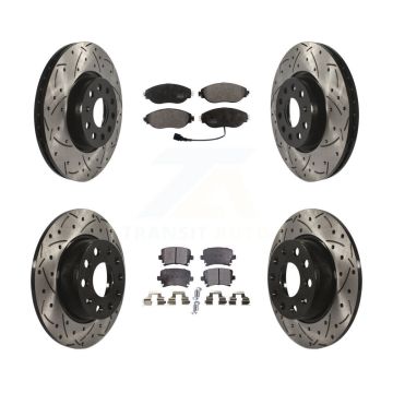Front Rear Coated Drilled Slot Disc Brake Rotors Semi-Metallic Pad Kit For Volkswagen GTI KDF-100574