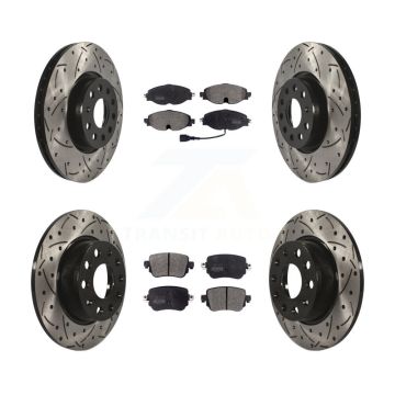 Front Rear Drill Slot Brake Rotors Semi-Metallic Pad Kit For Volkswagen GTI Golf Alltrack KDF-100576