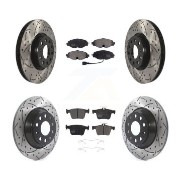 Front Rear Coated Drilled Slot Disc Brake Rotor Semi-Metallic Pad Kit For Audi TT Quattro KDF-100577