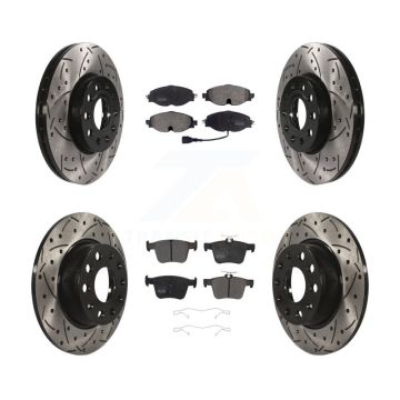 Front Rear Drill Slot Disc Brake Rotors Semi-Metallic Pad Kit For Volkswagen Taos Audi A3 KDF-100578