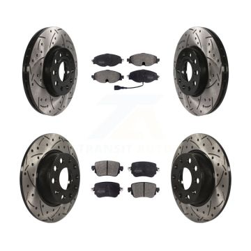 Front Rear Drilled Slot Brake Rotors Semi-Metallic Pad Kit For Volkswagen Golf SportWagen KDF-100579