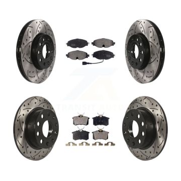 Front Rear Drilled Slot Brake Rotors Semi-Metallic Pad Kit For Volkswagen Golf SportWagen KDF-100581