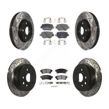 Front Rear Coated Drilled Slotted Disc Brake Rotors Semi-Metallic Pad Kit For Lexus IS250 KDF-100582