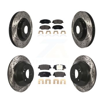 Front Rear Coat Drill Slot Disc Brake Rotor Semi-Metallic Pad Kit For Hyundai Santa Fe XL KDF-100586