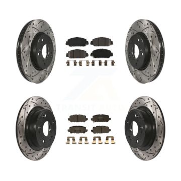 Front Rear Drilled Slot Disc Brake Rotor & Semi-Metallic Pad Kit For 2016-2022 Honda HR-V KDF-100588