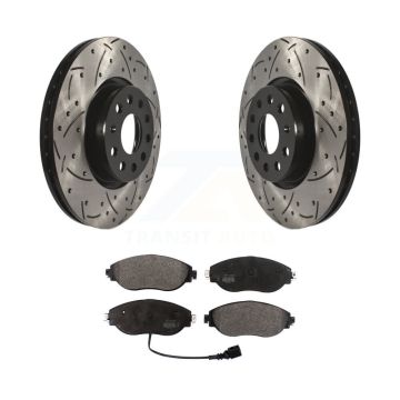 Front Coated Drilled Slot Disc Brake Rotor Semi-Metallic Pad Kit For Volkswagen Jetta GTI KDF-100596
