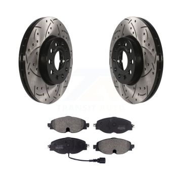Front Drilled Slot Brake Rotor Semi-Metallic Pad Kit For Volkswagen Golf Jetta SportWagen KDF-100598