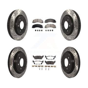Front Rear Coated Drilled Slotted Disc Brake Rotor & Semi-Metallic Pad Kit For Ford F-150 KDF-100603