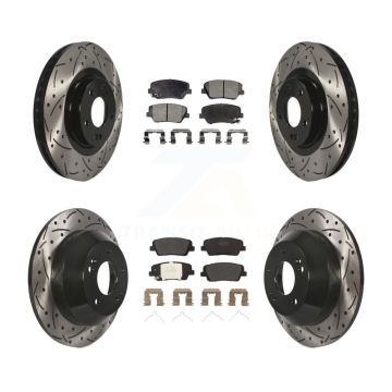 Front Rear Coated Drilled Slotted Disc Brake Rotors Semi-Metallic Pad Kit For Kia Sorento KDF-100604