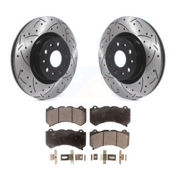 Front Coated Drilled Slotted Disc Brake Rotors And Semi-Metallic Pad Kit For Cadillac CTS KDF-100609