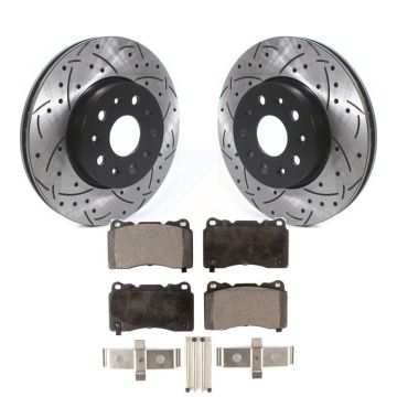 Front Drill Slot Brake Rotors Semi-Metallic Pad Kit For Chevrolet Camaro Cadillac CTS CT6 KDF-100611
