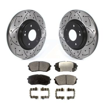 Front Drilled Slot Brake Rotor & Semi-Metallic Pad Kit For 2015 Hyundai Sonata GAS engine KDF-100628