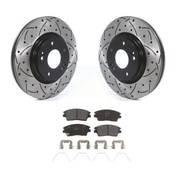 Front Drilled Slot Disc Brake Rotors Semi-Metallic Pad Kit For Hyundai Elantra Tucson Kia KDF-100630