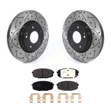 Front Coated Drilled Slot Disc Brake Rotors Semi-Metallic Pad Kit For 2020 Kia Forte 1.6L KDF-100633