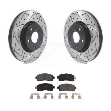 Front Coated Drilled Slotted Disc Brake Rotors & Semi-Metallic Pad Kit For Subaru Impreza KDF-100640