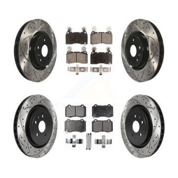 Front Rear Drill Slot Brake Rotor Semi-Metallic Pad Kit For 2010-2015 Chevrolet Camaro SS KDF-100643