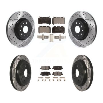Front Rear Coated Drilled Slotted Disc Brake Rotor Semi-Metallic Pad Kit For Cadillac CTS KDF-100645