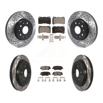 Front Rear Coated Drilled Slotted Disc Brake Rotor Semi-Metallic Pad Kit For Cadillac CTS KDF-100647