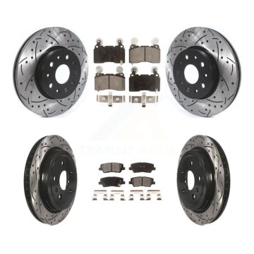 Front Rear Coated Drilled Slotted Disc Brake Rotor Semi-Metallic Pad Kit For Cadillac CTS KDF-100651