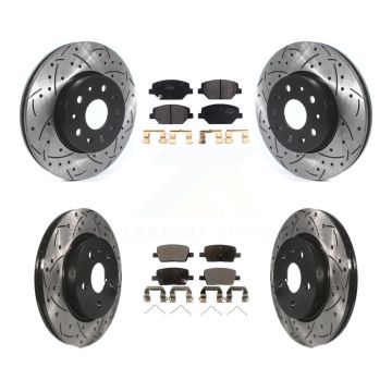 Front Rear Coated Drill Slot Disc Brake Rotors Semi-Metallic Pad Kit For Chevrolet Camaro KDF-100652