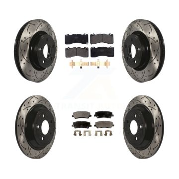 Front Rear Drill Slot Brake Rotors Semi-Metallic Pad Kit For 15 Ford Mustang V6 with 3.7L KDF-100653