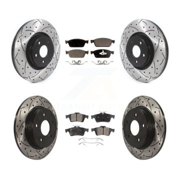 Front Rear Drill Slot Disc Brake Rotors Semi-Metallic Pad Kit For 2013-2018 Ford Focus ST KDF-100654