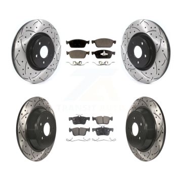 Front Rear Coated Drilled Slotted Disc Brake Rotors Semi-Metallic Pad Kit For Lincoln MKC KDF-100655