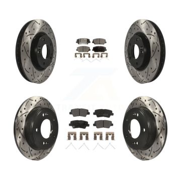 Front Rear Drill Slot Brake Rotor Semi-Metallic Pad Kit For Hyundai Veloster Turbocharged KDF-100657