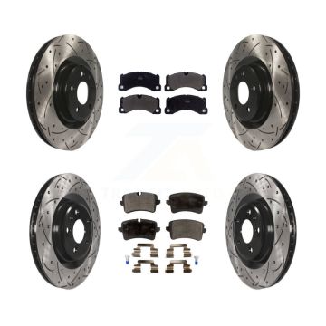 Front Rear Drill Slot Disc Brake Rotors Semi-Metallic Pad Kit For 2017 Porsche Macan Base KDF-100660