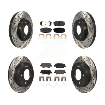 Front Rear Drilled Slot Brake Rotor Semi-Metallic Pad Kit For Kia Hyundai Kona Forte Soul KDF-100661