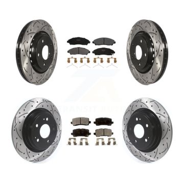 Front Rear Coated Drilled Slotted Disc Brake Rotors & Semi-Metallic Pad Kit For Acura MDX KDF-100666