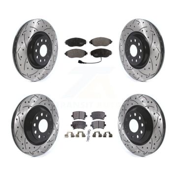 Front Rear Coated Drilled Slot Disc Brake Rotors Semi-Metallic Pad Kit For Volkswagen GTI KDF-100667