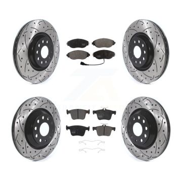 Front Rear Drill Slot Brake Rotors Semi-Metallic Pad Kit For Audi Q3 Volkswagen Golf R S3 KDF-100668
