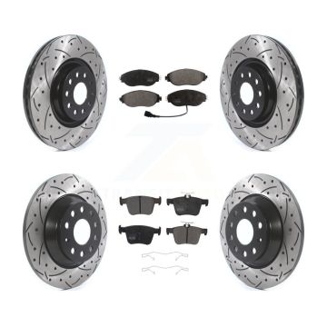Front Rear Drill Slot Disc Brake Rotors Semi-Metallic Pad Kit For Volkswagen Tiguan Jetta KDF-100669
