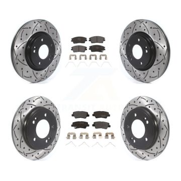 Front Rear Drilled Slot Brake Rotors Semi-Metallic Pad Kit For 17-20 Hyundai Elantra 1.6L KDF-100673