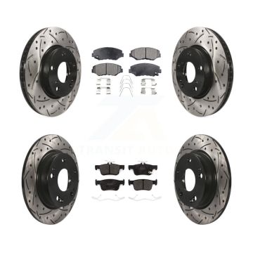 Front Rear Coated Drilled Slotted Disc Brake Rotors Semi-Metallic Pad Kit For Honda Civic KDF-100679